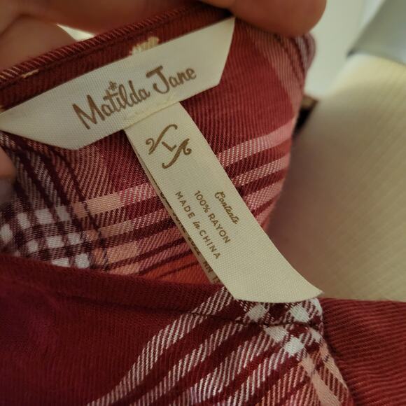 Plaid Babydoll T-Shirt Dress Red Long Sleeve Matilda Jane Size Large - Picture 7 of 7